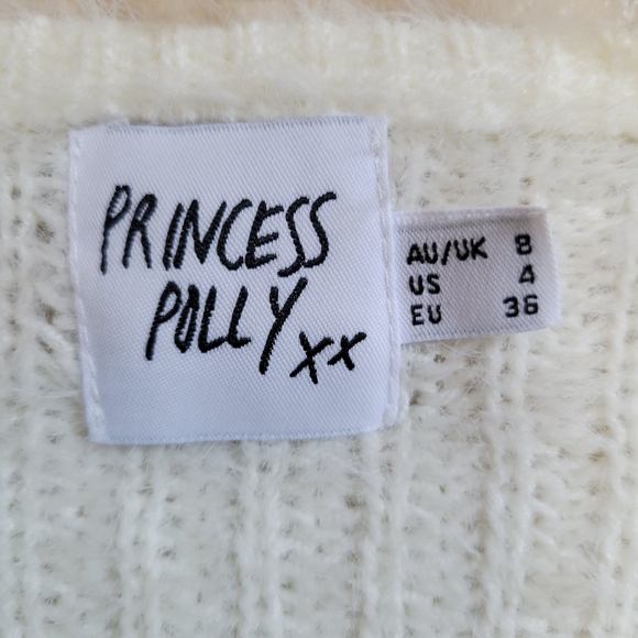Princess Polly The Henrik Cropped Sweater Long Sleeve White Women's Sz 4 - Picture 3 of 15